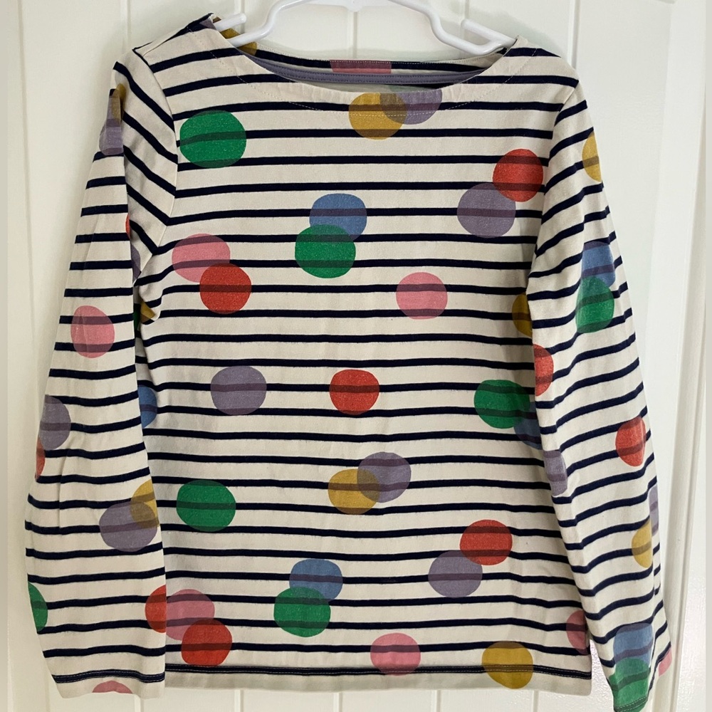 Mini Boden Navy Stripe Fun Breton Long-Sleeve Top with Multicolor Polka Dots